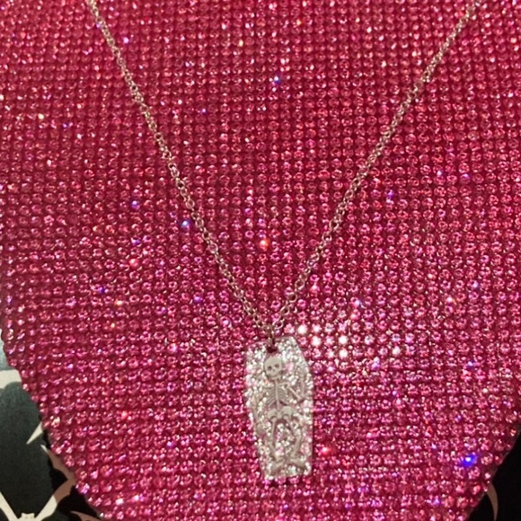 Skeleton Necklace Sterling Silver Glitter Coffin Creepy Emo goth egirl Y2K gift - Picture 10 of 13